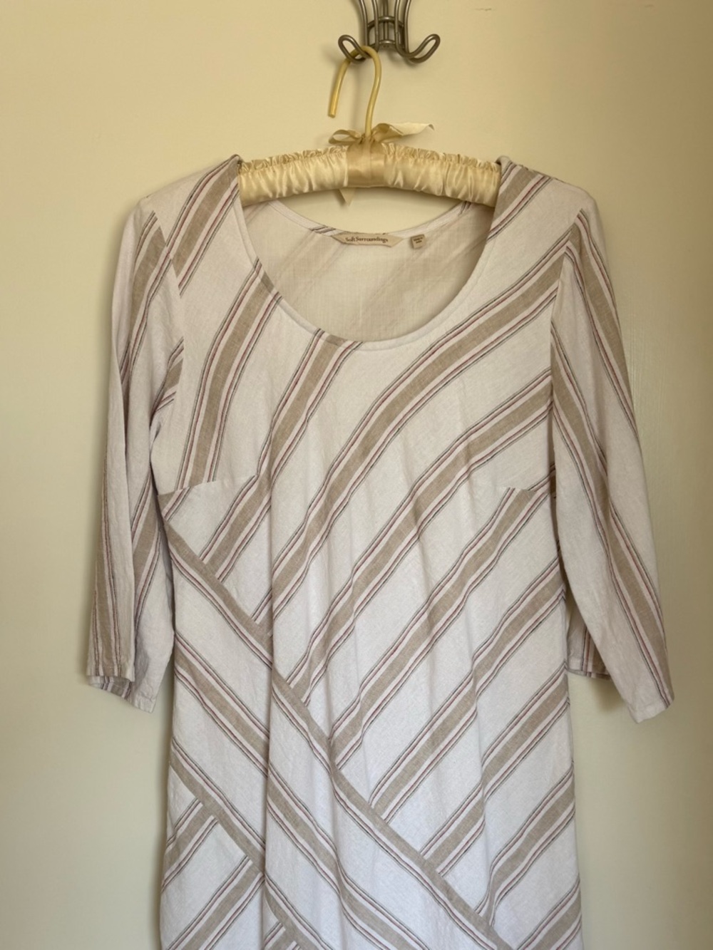 Soft Surroundings Cream and Tan Striped Dress